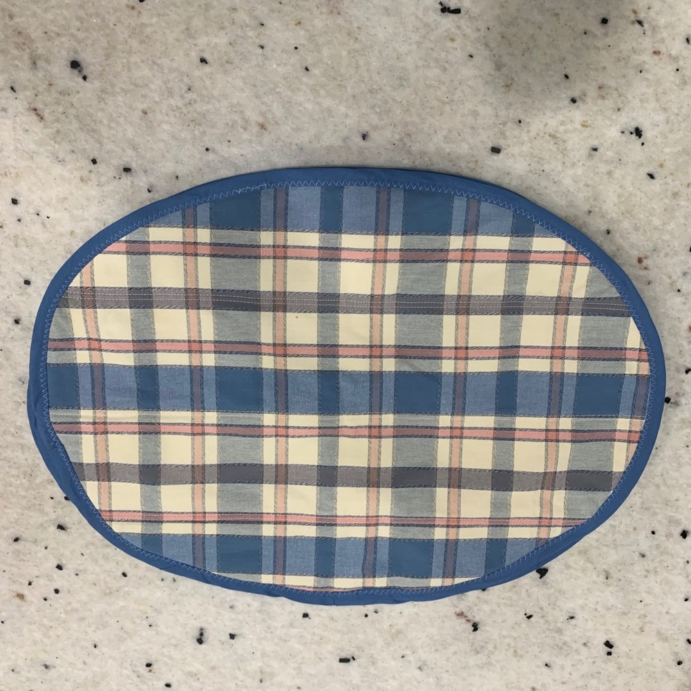 Vintage Oval Plaid Placemat Blue Pink Cream Quilted Table Country Cottage Farm